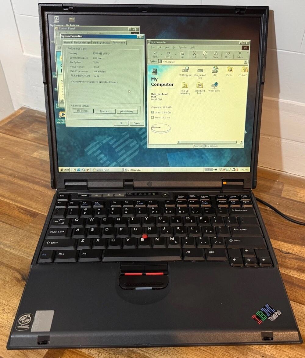 Vintage IBM Laptop Thinkpad A21e NICE Windows 98 WORKING, Adapter DEAD BATT. #16